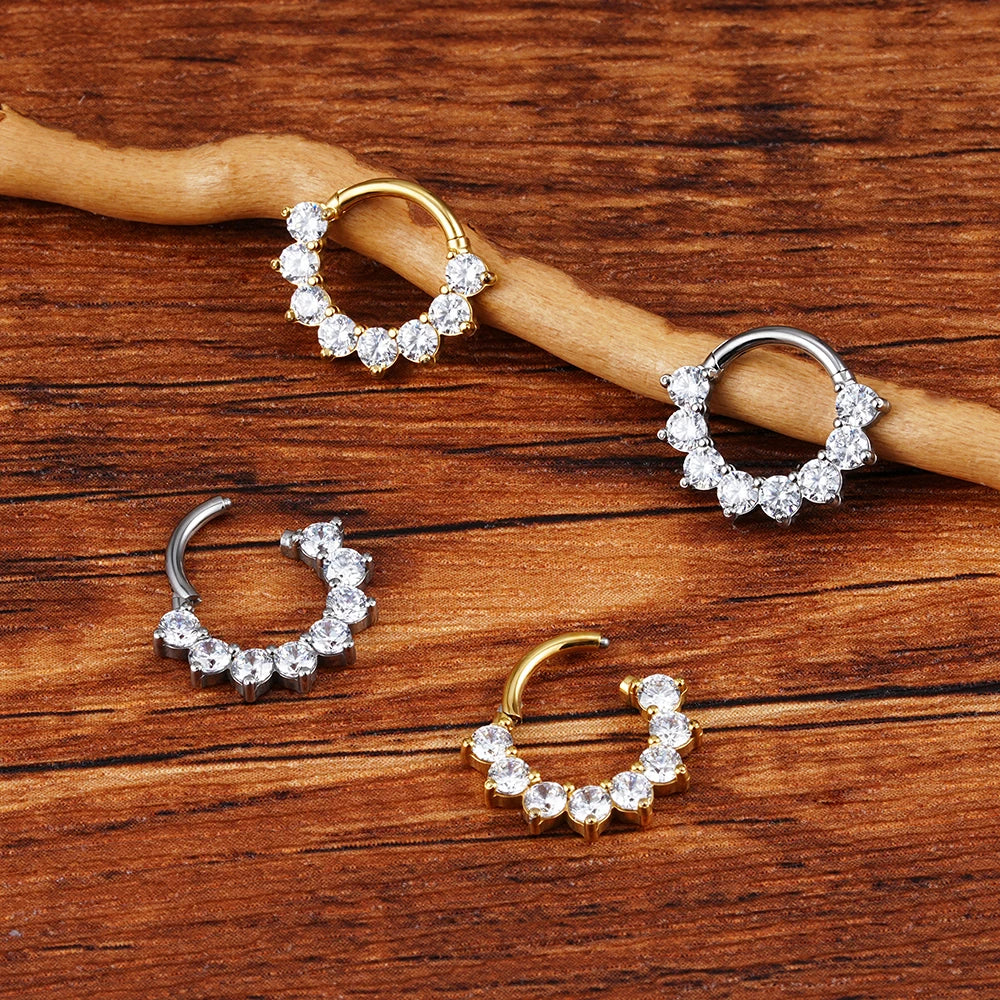 Right Grand ASTM F136 Titanium CZ Cartilage Hoop Earring 16G Septum Hoop Nose Ring Tragus Helix Daith Hinged Clicker Piercing