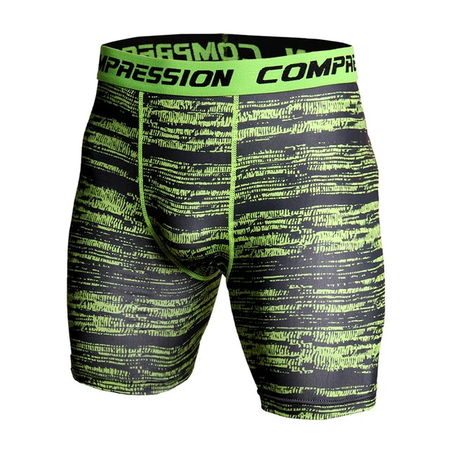 Compression Shorts Men 3D Print Camouflage Bodybuilding Tights Short Men Gyms Shorts Male Muscle Sport Elastic Running Shorts Line Yellow