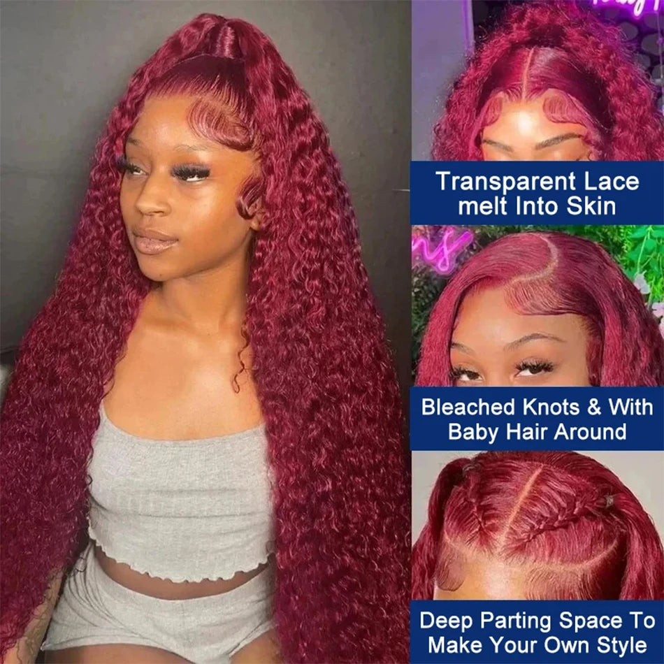 Red Curly Wigs 99J Burgundy 13X6 Hd Lace Frontal Human Hair Wig Colored Deep Wave Frontal Wig 13X4 Red Lace Front Human Hair Wig