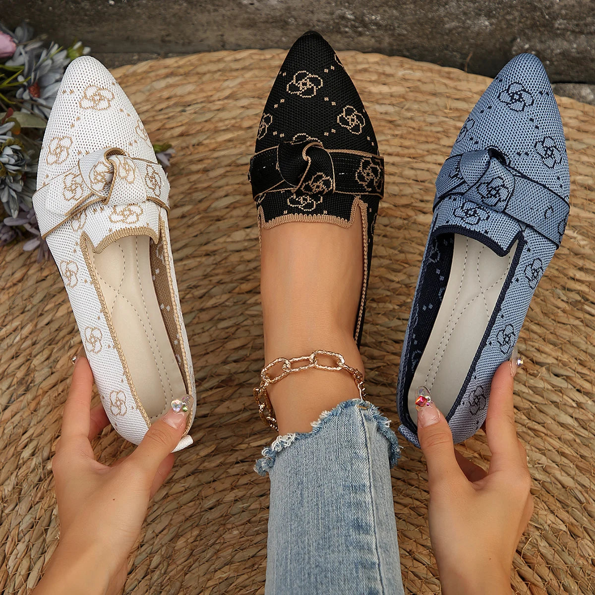Women Flats Loafers Bowknot Pointed Toe Mesh Casual Shoes Comfort Walkers Ladies Light Lace Up Soft Sole Flats Zapatos De Mujer