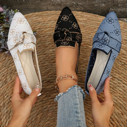 Women Flats Loafers Bowknot Pointed Toe Mesh Casual Shoes Comfort Walkers Ladies Light Lace Up Soft Sole Flats Zapatos De Mujer