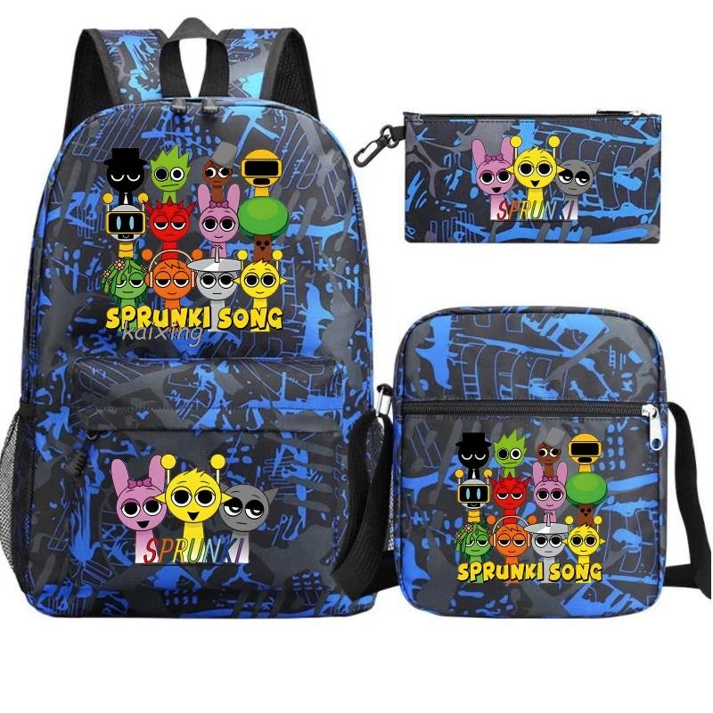 Hot Backpacks New Sprunki Students 3 PCS Set School Bag Teen Girl Boy Back To School Gift Leisure Mochila Teens Travel Bags Picture Color 14 16 inch