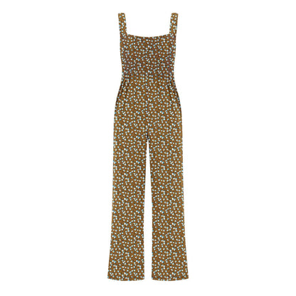 Women'S Suspender Jumpsuits Fashion Trend Pleated Shoulder Straps Printed Pocket Loose Wide Leg Jumpsuits Daily Casual All-Match