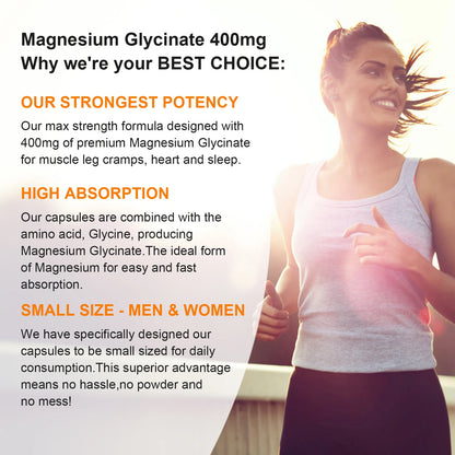 Magnesium Glycinate Supplement 400mg Magnesium with Vitamin D3 & B6 Supports Bone, Memory, Calm, Mood & improve Sleep, 120pcs