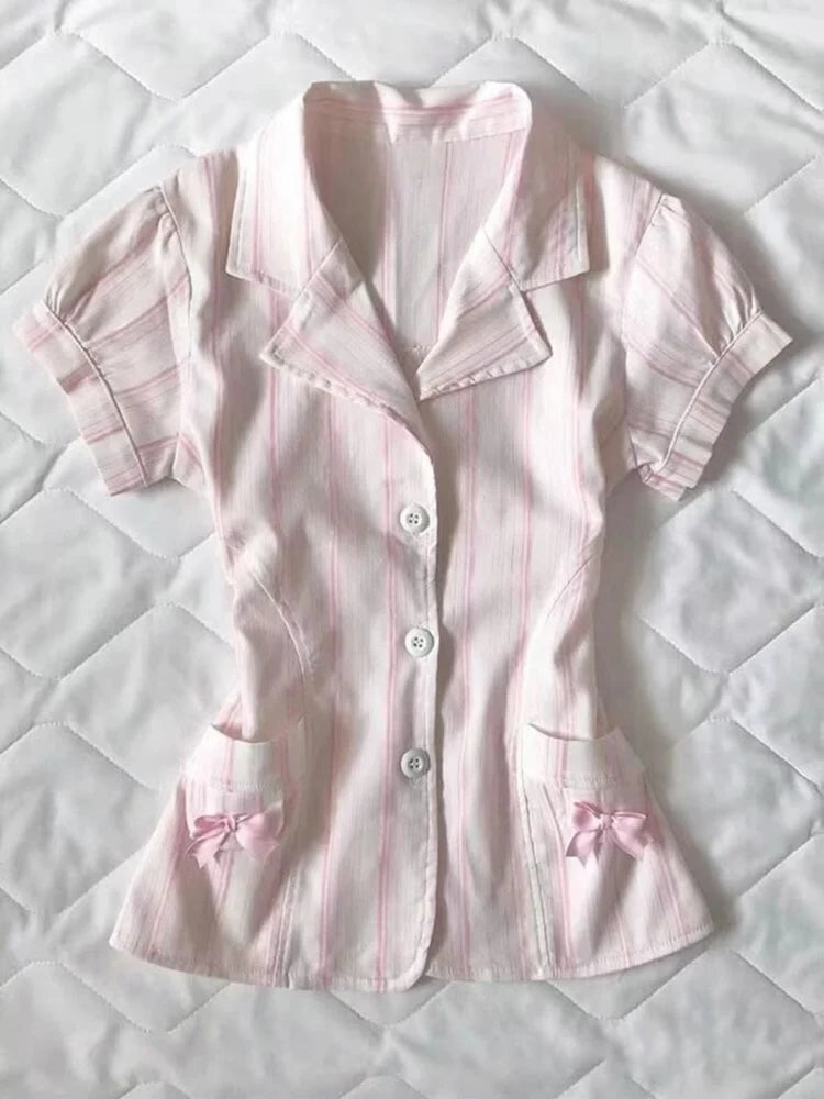 Polka dot Vintage Pink Hot Cute Dress Aesthetic Slim Y2K Short Sleeve Sundress Women Sweet Clothing Fashion Harajuku Lace Frock Pink 14