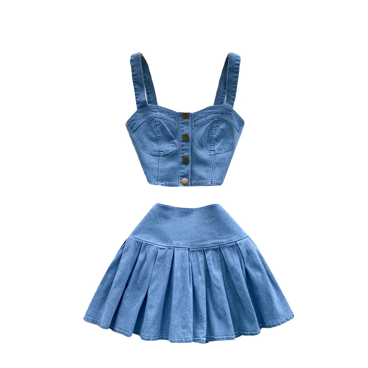 Two Piece Sets Women Sexy Dress Sets Skirt Set Sling Sleeveless Casual Denim Tops Short Skirts A Line Elegant Splice Y2k Summer