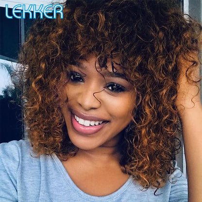 Lekker Colored Short Pixie Afro Kinky Curly Bob 100% Human Hair Wigs For Women Brazilian Remy Hair Ombre Brown Clearance Ginger Badiee Stylez