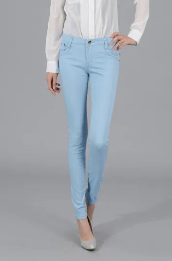 Women Dress Pants Tapered Leg Colored Stretch Slim Jeans Skinny Trousers Pockets for Daily ouc073 Cyan
