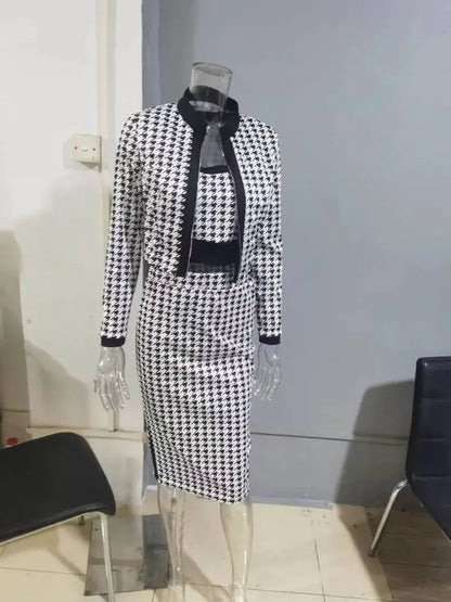 Fashionable Sweet Style Long Sleeve Print Jacket Vest And Skirt Three Piece Set Women's Slim Fit Spring Autumn Clothing Badiee Stylez