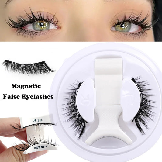 Hot Magnetic Eyelashes Set 1 Pair Reusable No Glue Needed False Eyelashes with Magnetic Tweezers Curly Faux Lashes Makeup Tool