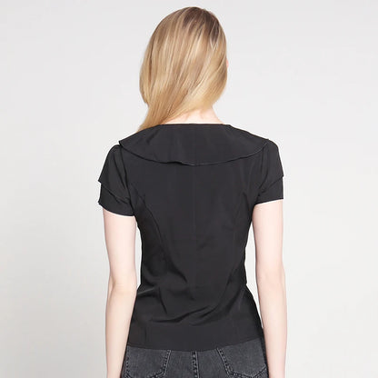 New Arrival 2024 Chiffon Short Sleeve Female Blouse Shirt Fashion Ruffles Ladies White Black Office Blouses Women Clothes