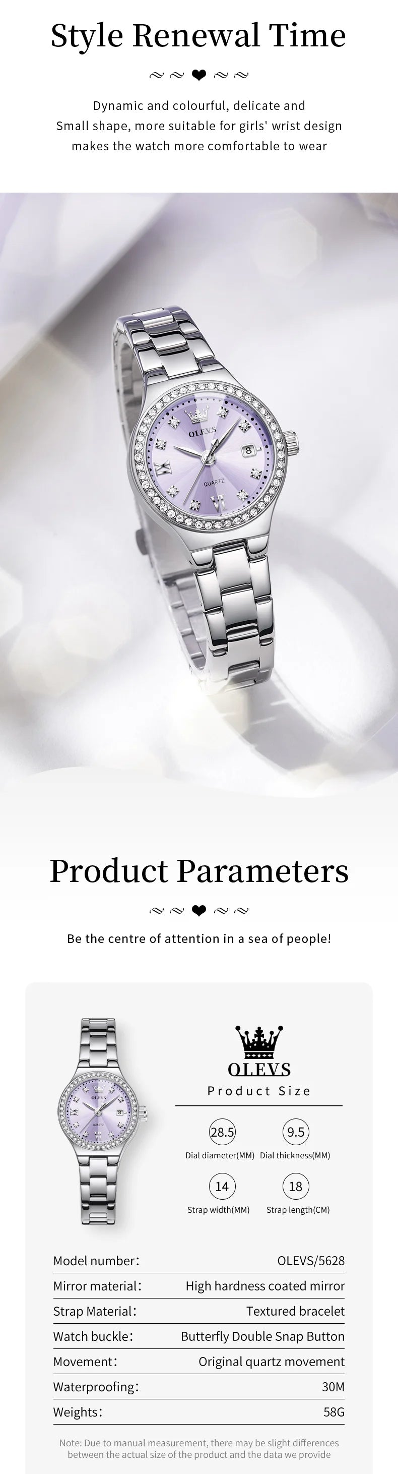 OLEVS 5628 Women Watch Luxury Elegant Quartz Watch Stainless Steel Waterproof Luminous Diamond Bezel Ladies Watch Bracelet Set