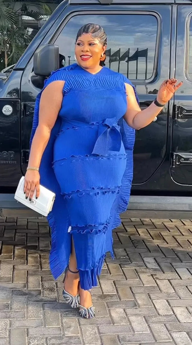 EGRM Miyake Solid Pleated French Three-dimensional Fungus Edge Cake Dress Women's Loose Long Dresses 2025 Summer New 6R8109