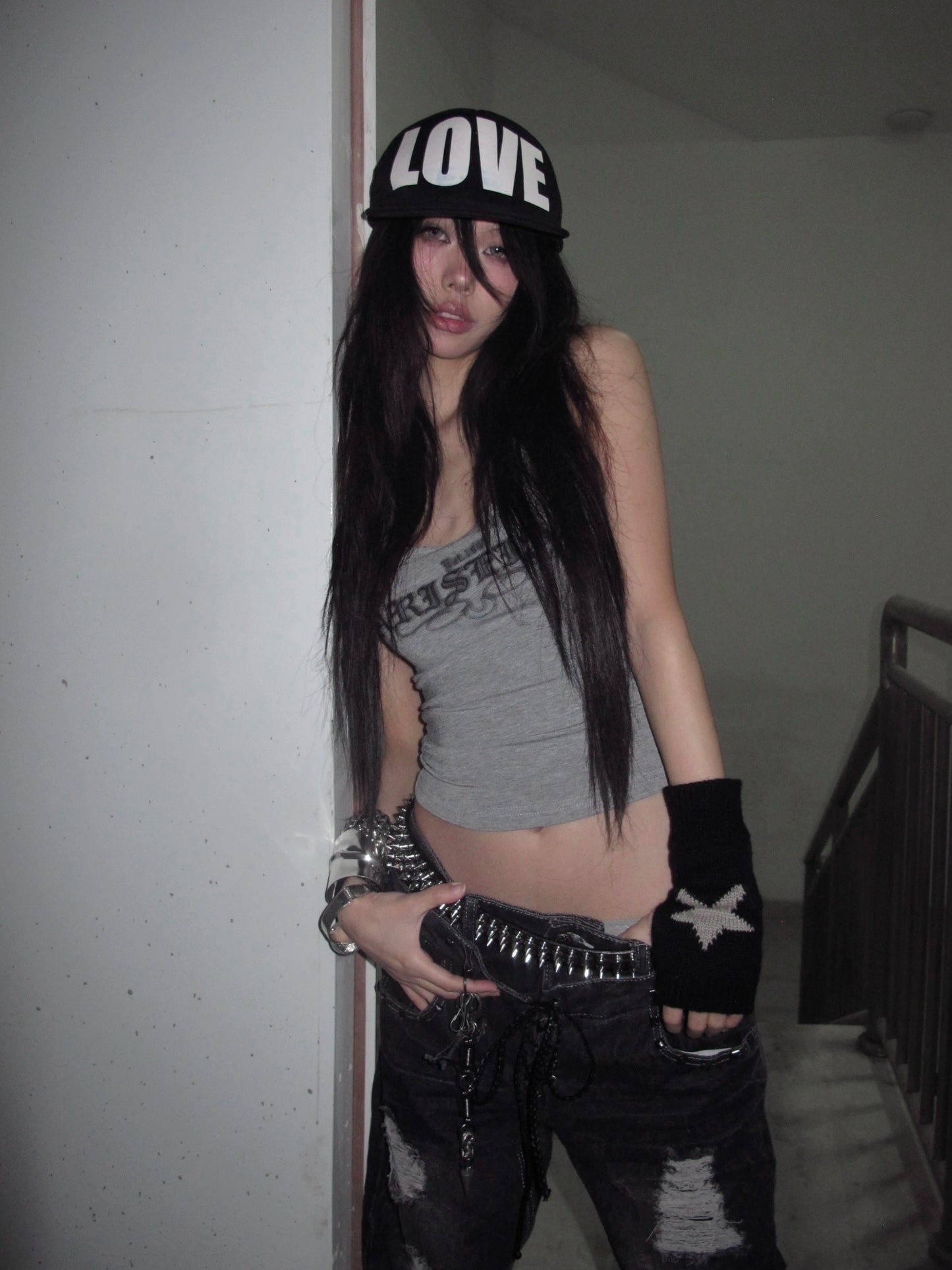 Karrcat Trashy 2000s Letter Print Tank Top Japanese Y2k Gray Camis Tops Grunge Aesthetics Sleeveless Crop Tops American Retro