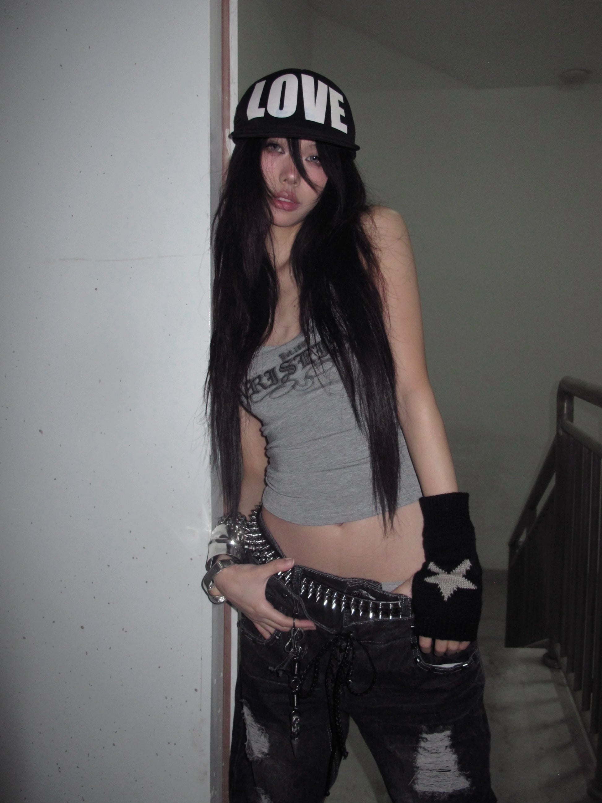 Karrcat Trashy 2000s Letter Print Tank Top Japanese Y2k Gray Camis Tops Grunge Aesthetics Sleeveless Crop Tops American Retro