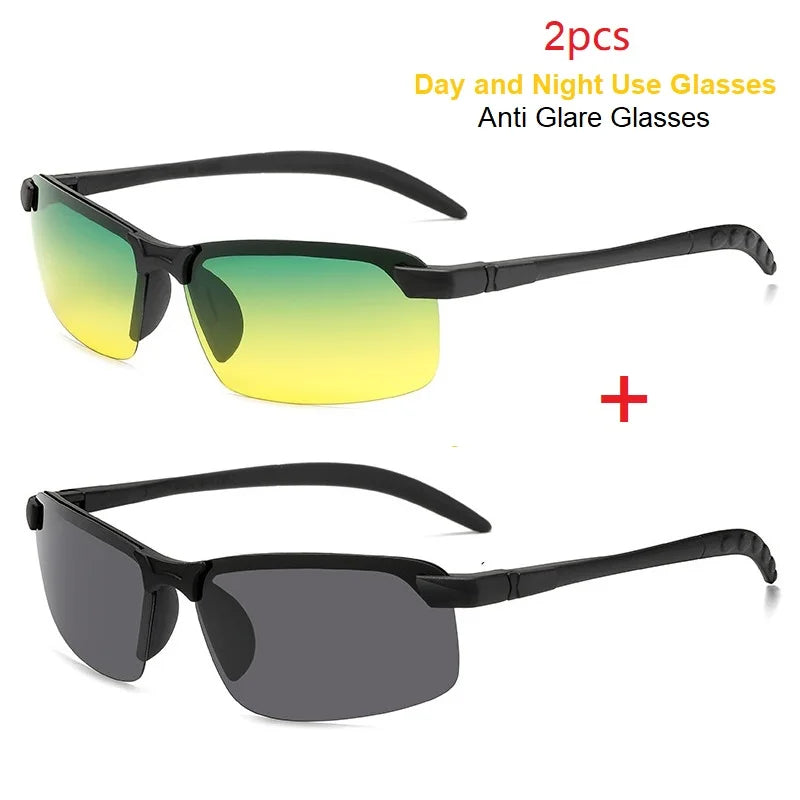 1/2PCS Night Vision Glasses Men Anti-Glare Driving Goggle Half Frame Polarized Sunglasses for Driver UV400 Day and Night Glasses Badiee Stylez