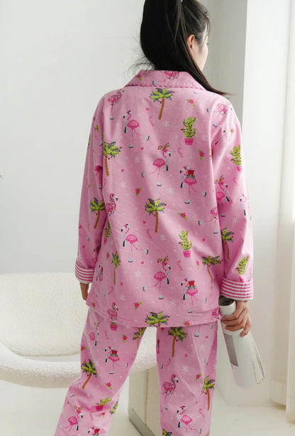 Women's Print Cotton Pajama Set Long Sleeve Autumn Winter Ladies Sleepwear 2 Pcs with Pant Single Breasted Pijama Suit Female