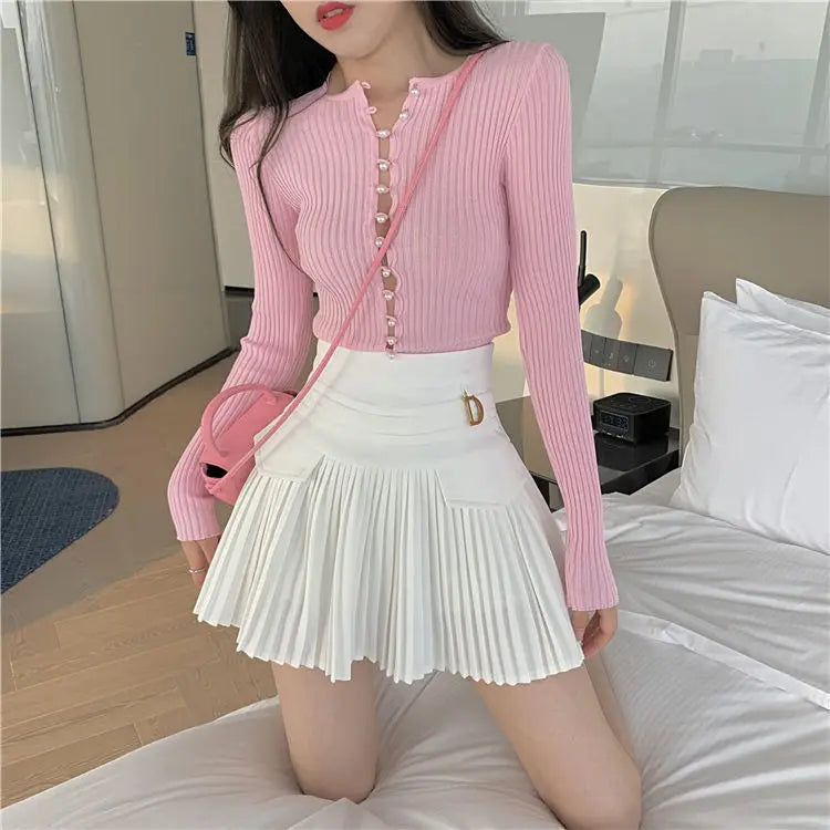 White Pleated Skirt Women High Waist Skater Skirt Female Korean A-Line High Fashion Casual Short Skirt Women Bottoms