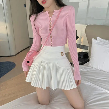 White Pleated Skirt Women High Waist Skater Skirt Female Korean A-Line High Fashion Casual Short Skirt Women Bottoms