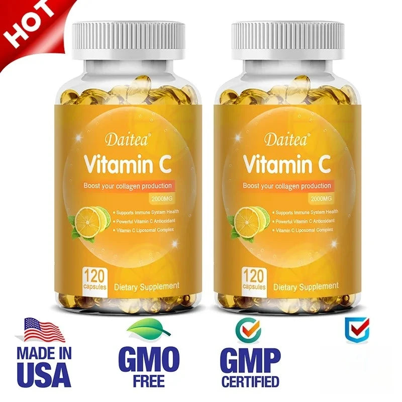 Daitea Vitamin C Capsules 2000 mg Nutritional Supplement - Antioxidants promote skin, hair, nails and immune health 120 count-2 bottle