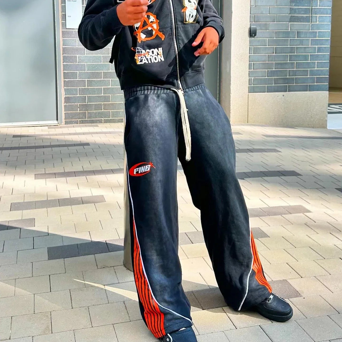 Fashion Stripes Pants American Retro Hip Hop Men Women Jogger Drawstring Sweatpants Oversize Cargo Harajuku Couple Sweatpants