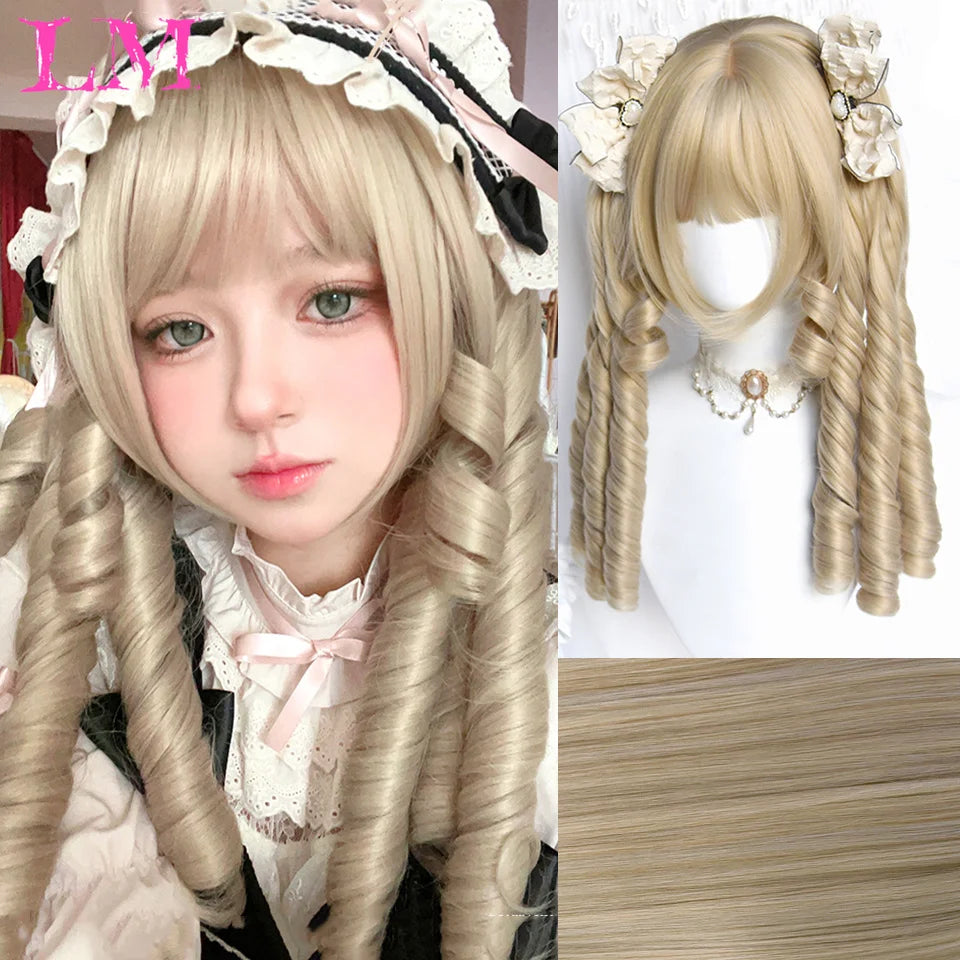 LM Long Silky Straight Synthetic Wigs with Bangs Black Cosplay Party Lolita Hair Wigs for Women Natural Heat Resistant Wig Silver