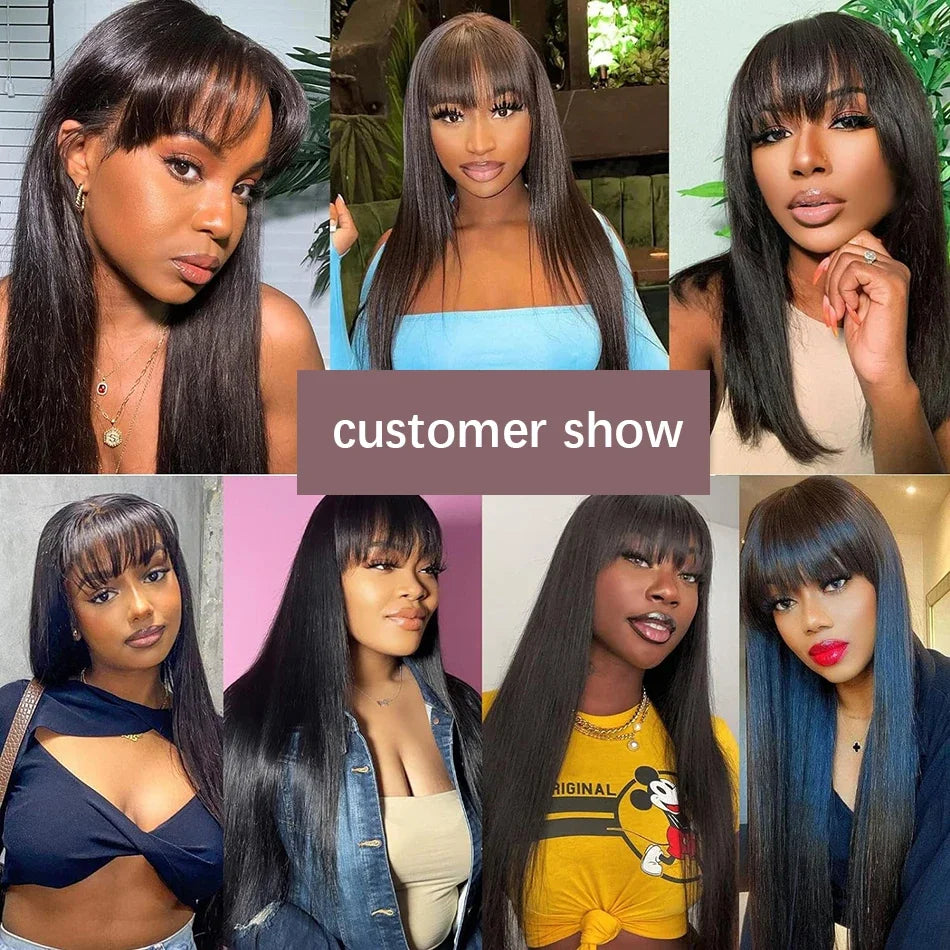 3x1 Middle Part Lace Wig Bone Straight Cheap Wigs Full Machine Made Human Hair Wig with Bangs for Women on Clearance Sale