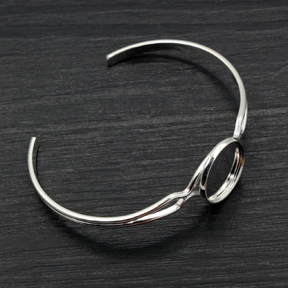 New High Quality 2pcs 16mm Silver Plated Children bracelet Cameo Bangle Base Bracelet Blank Setting Cabochon Cameo N6-28