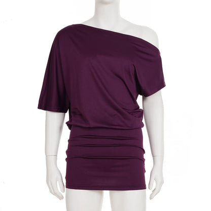 SUCHCUTE Bat Sleeve Wrap Dress Women One-Shoulder Solid Backless Bodycon Dress Evening Party Club Dress Y2K Sexy Outfits Summer PURPLE