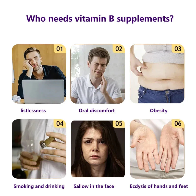 Mulittea 3X Complex Vitamin B Supplements (B12 B2 B6)for Relieve Stress Improve Immunity System Energy Support