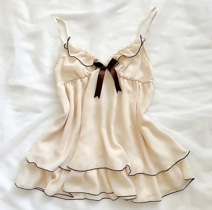 Y2K Womens Daily Clothing Summer Female Soft 2000s Vintage Harajuku Thin Artsy Skinny Minimalist Personality Bow Classic T-shirt Apricot