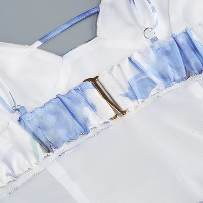 Summer New 2024 Women Sexy V Neck Backless Flower Chiffon Maxi Gowns Dress Split Celebrity Cut Out Beach Maxi Dress