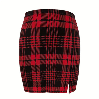Plaid Skirt Sexy Micro Skirt Offiece Lady Red Green Elegant Pencil Mini Skirts Streetwear High Waist Lady Short Skirt for Women PH2306031