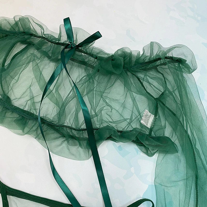 Sexy Lingerie Woman Erotic Pajamas Lace Lingerie Sex Clothes Babydoll Erotic Transparent Porn Blue Sexy Tops Thong Set Lingerie