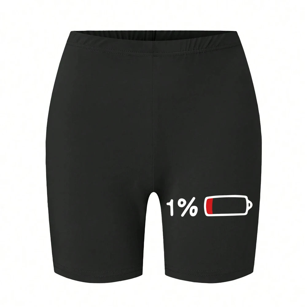 Trend Women Sports Shorts Simple White Line Letter Graphic Print Tight Shorts High Elastic Comfortable Soft Thin Female Clothes