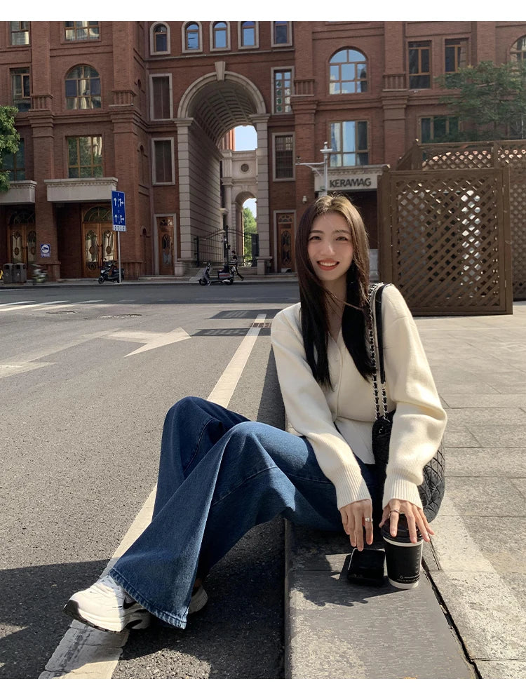 AOSSVIAO Knitted Casual Cardigan 2025 Autumn Winter Elegance Solid Color V-neck Sweater Unique and Niche Slim Fit Tops Badiee Stylez