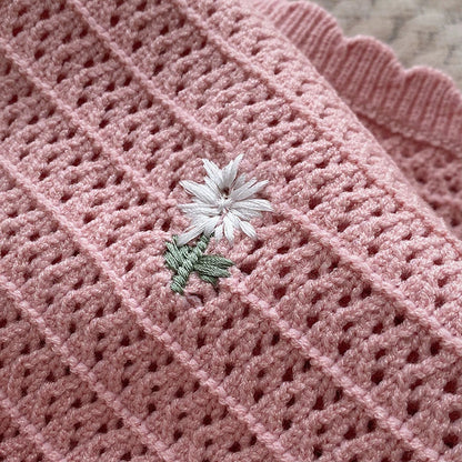 Women Summer Flower Embroidered Knit Tank Tops O-Neck Sleeveless Sweet Camisole Crochet Outer Wear Vintage Loose Inner Crop Tops