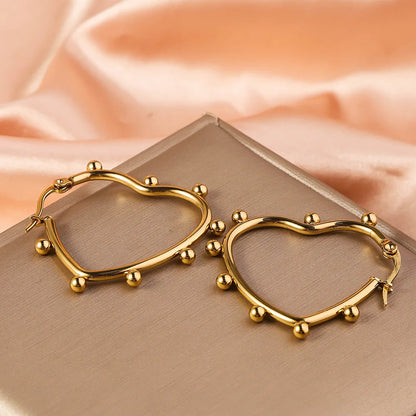 Stainless Steel Women's Hoop Earrings, Non Fading Fashionable Gold Color Metal Bead Earrings, Classic Jewelry Accessories