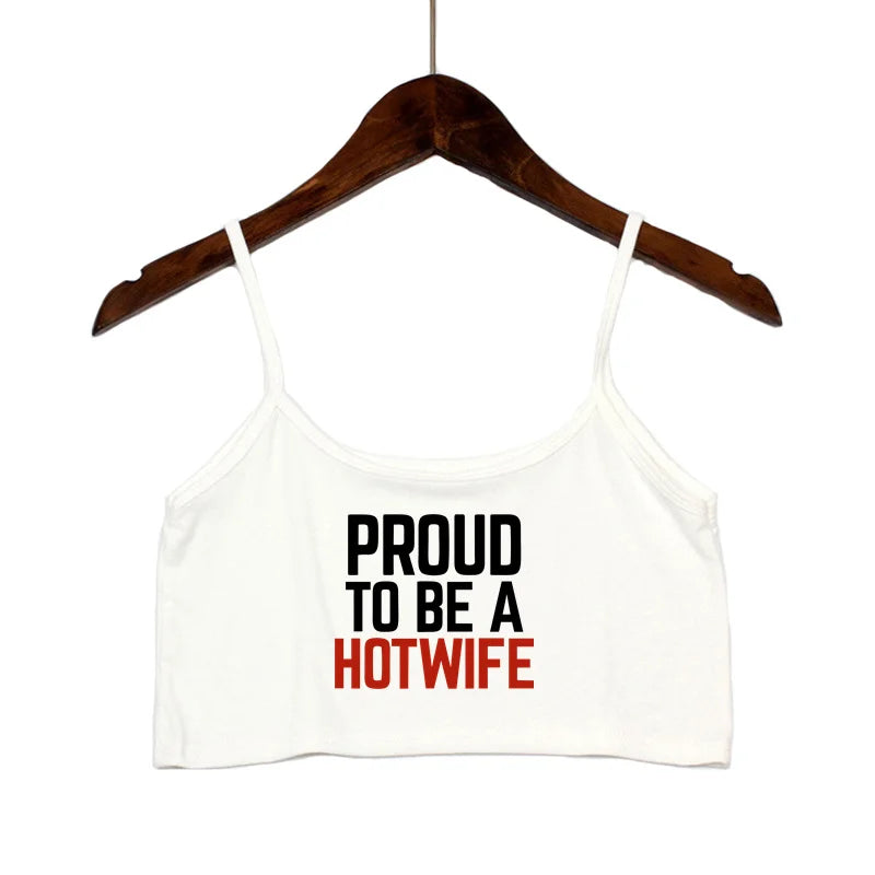 HOT WIFE Letters Print Female Sexy Crop Top Fashion Women's Sexy Elastic Cotton Camis Sleeveless Short Girls Tank Top Bar Women
