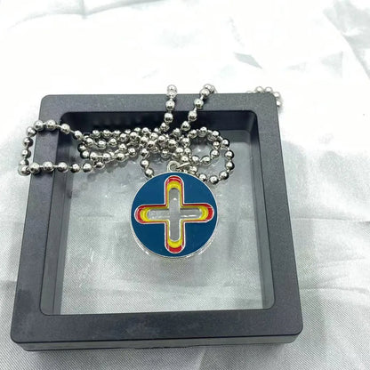 New Trendy Brand Cross Round Brand Dripping Oil Pendant Necklace Hip Hop Niche Design Personality Net Red Same Necklace new Dark blue