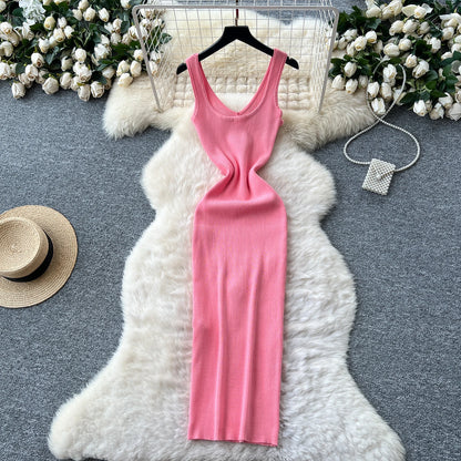 SINGREINY Knitted 3D Flower Chic Dress Sleeveless Slim Solid Elastic Sundress Women Summer Casual Fashion Bodycon Long Dresses