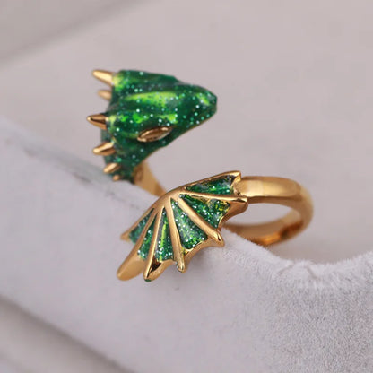 Steel Fun Jewelry Punk Enamel Dragon Ring for Women Girls Fashion Cute Flying Dragon Childlike Adjustable Cartoon Ring Wholesale green