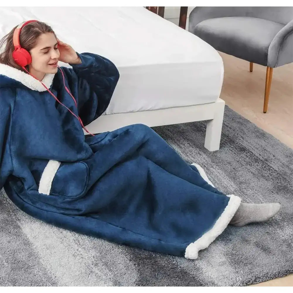 180cm Super Long Flannel Blanket Pyjamas with Sleeves Winter Hoodies Sweatshirt Women Men Pullover Fleece Giant Oversized Outdoo