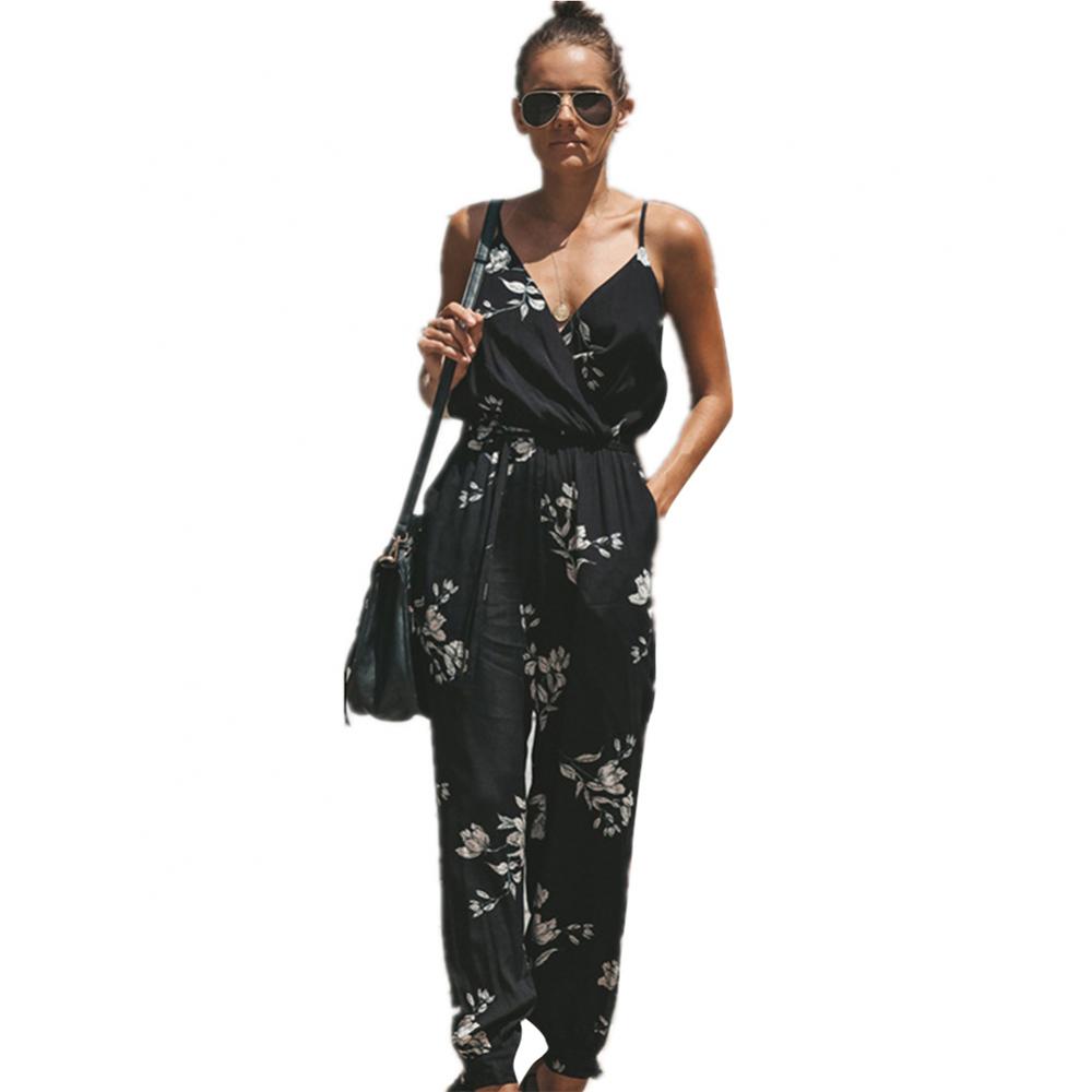 HOT SALES！！！Women Summer Sexy Backless Casual Deep-V Floral Print Strappy Jumpsuits Romper