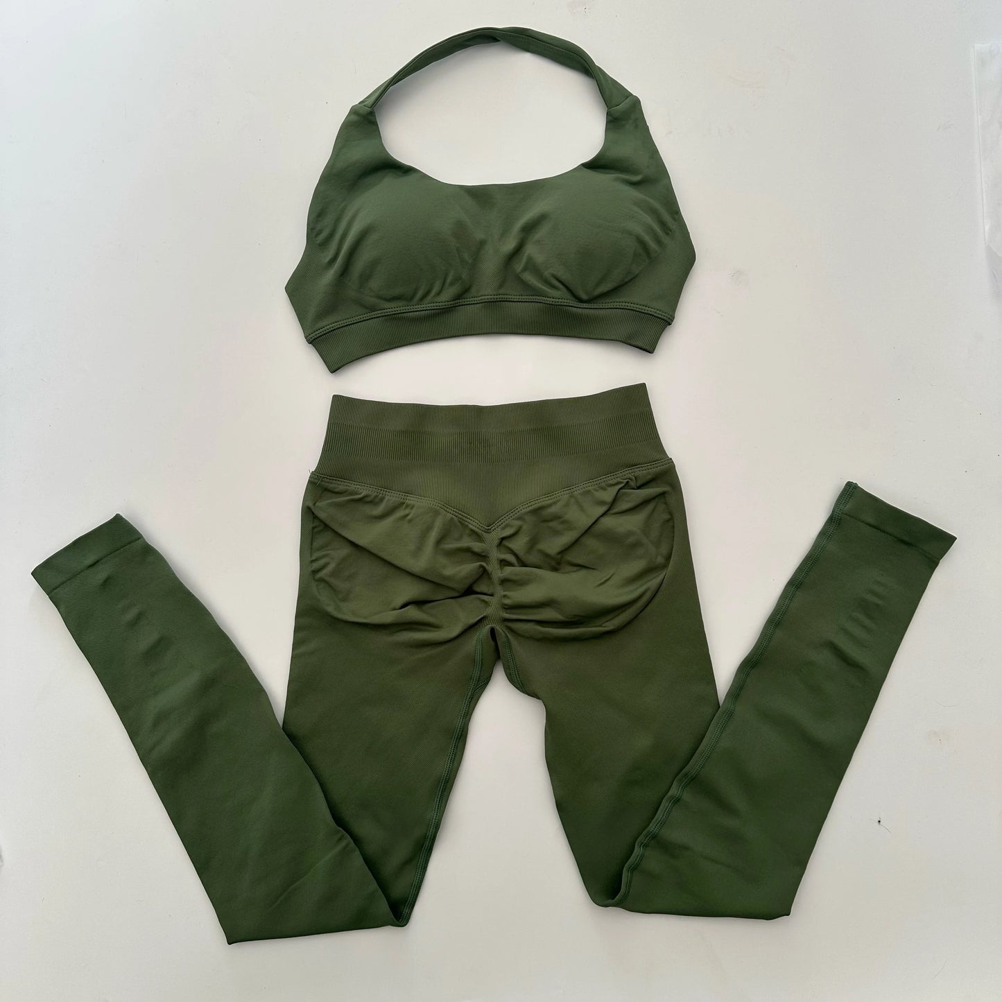 No Logo Yoga Legging Sets for Women Seamless Yoga Set Scrunch Butt Legging Set Workout Gym Suit with Halter Crop Top Badiee Stylez