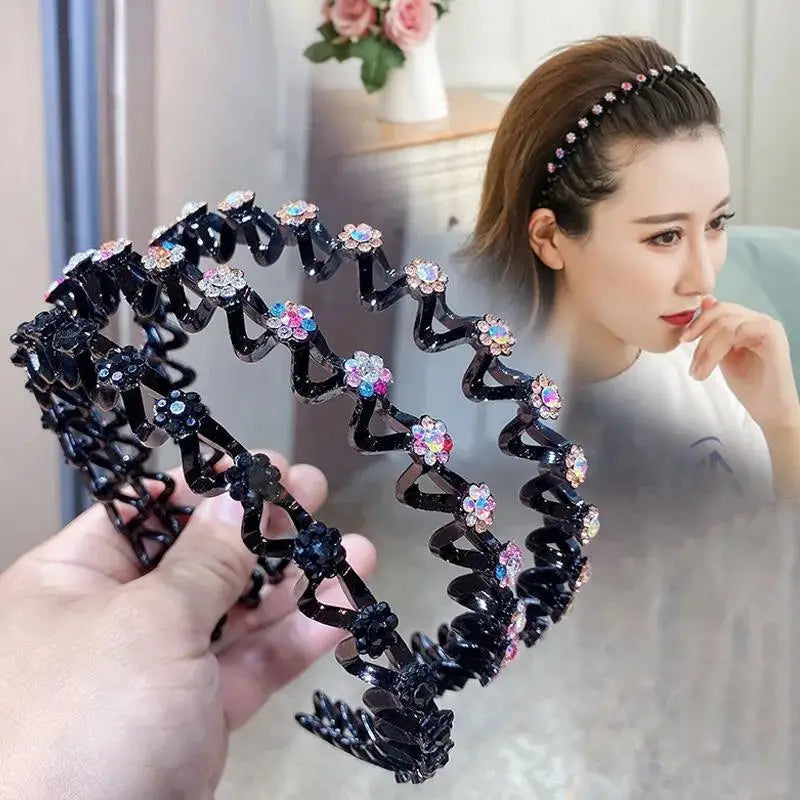 New Non-slip Rhinestone Headbands Solid Wave Hairbands for Women Girls Bezel Fashion Hair Hoop Ladies Boutique Hair Accessories Badiee Stylez
