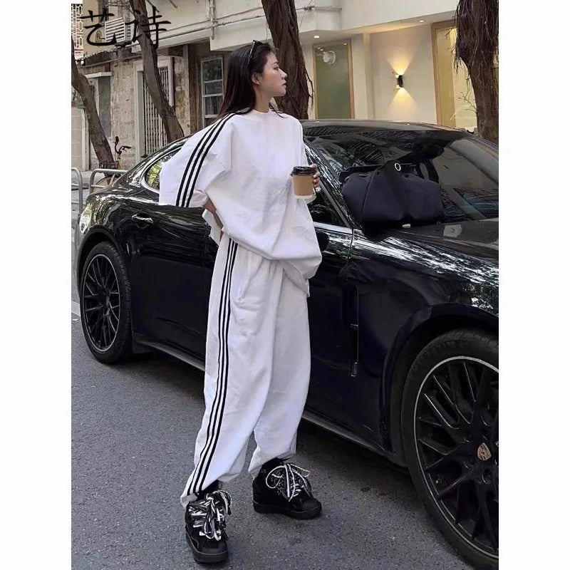 American Street-bombing Leisure Sportswear Suit Female Summer Student Loose Versatile Short-sleeved Trousers Two-piece Suit Tide