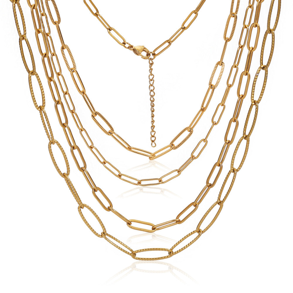 5pcs 45+5cm plated Gold Stainless Steel Link Chains Oval Bulk Necklaces Jewelry Adjustable Chains Wholesale Chokers DIY Crafts Badiee Stylez