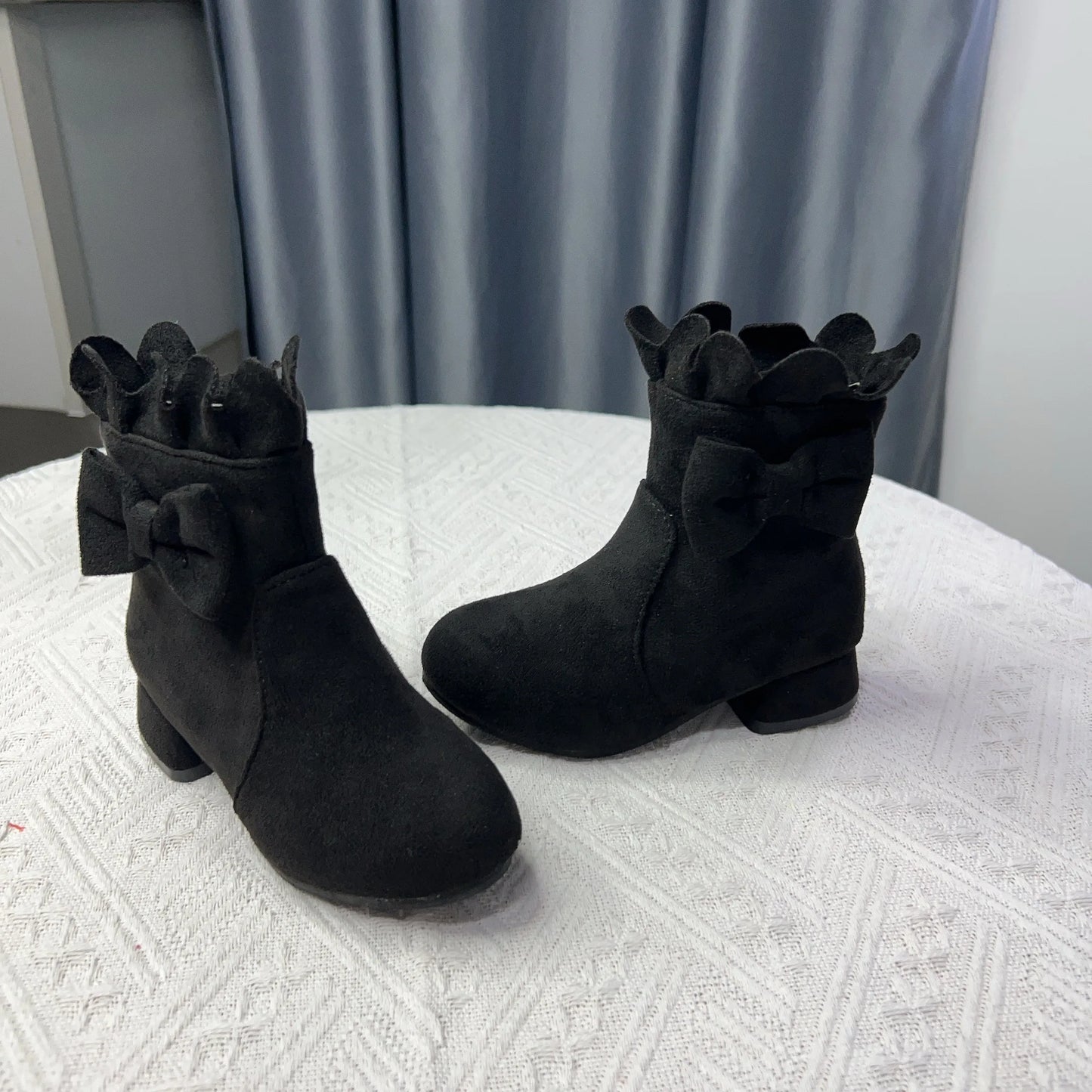 Spring Autumn Bow Girls Fashion Toddler Boots PU Leather Low Heel Kids Princess Boots Party Zip Children Ankle Baby Girl Shoes