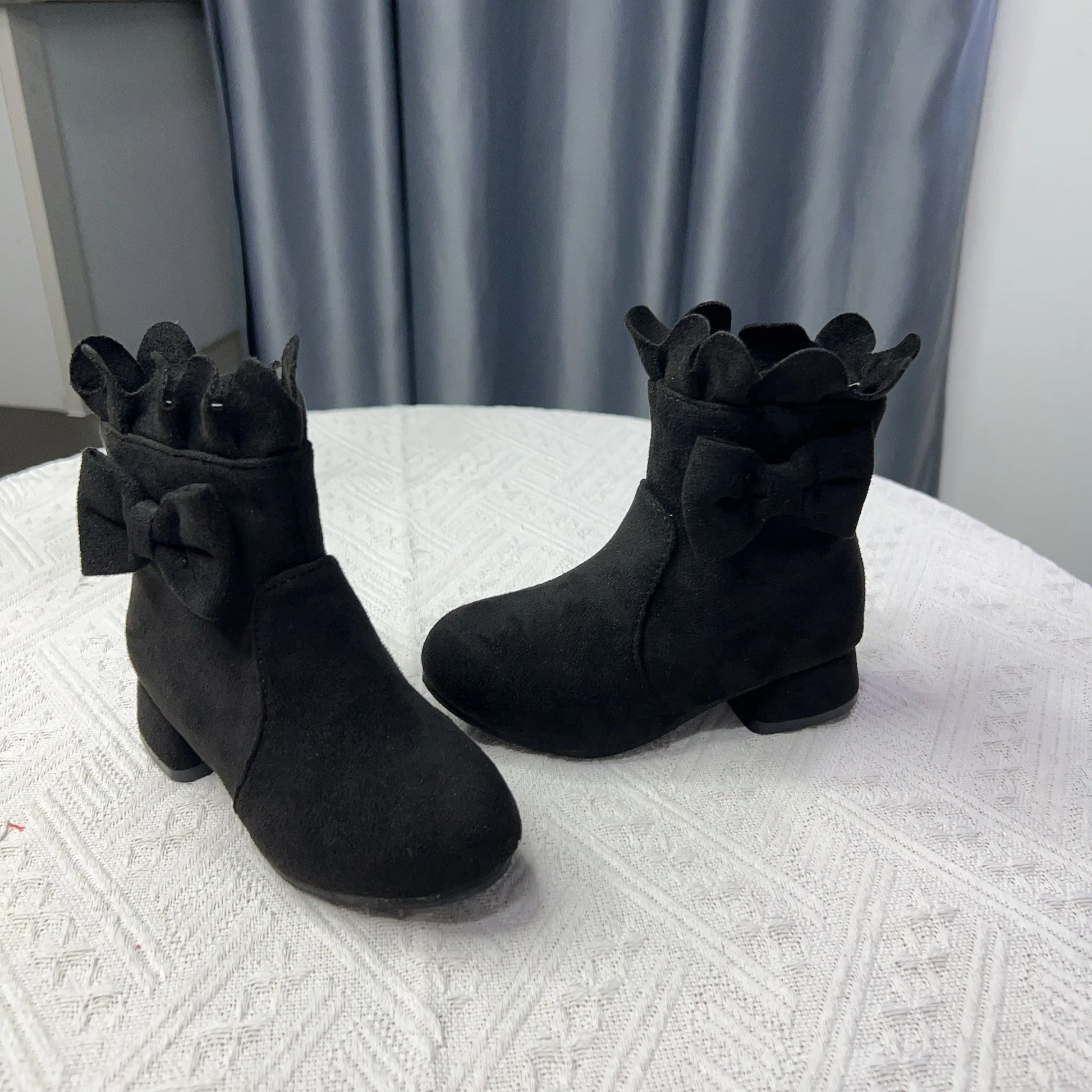 Spring Autumn Bow Girls Fashion Toddler Boots PU Leather Low Heel Kids Princess Boots Party Zip Children Ankle Baby Girl Shoes